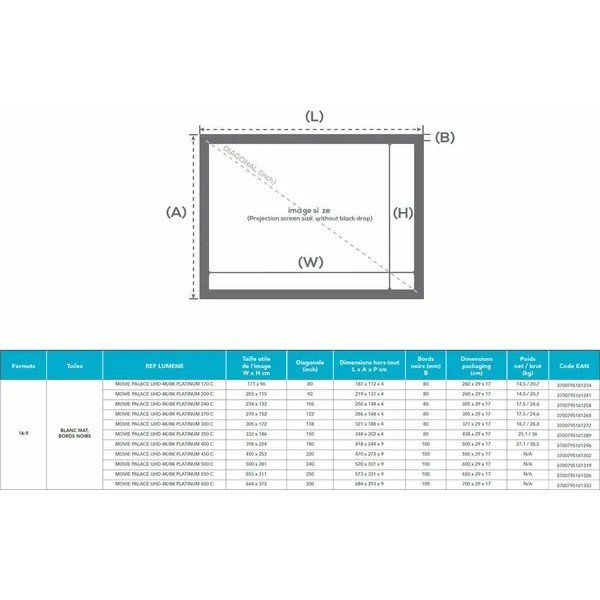 Lumene Movie Palace UHD 4K/8K Platinum 270C (16:9) - Écran de projection fixe