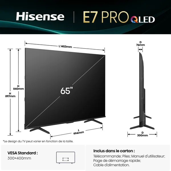 Hisense 65E7Q Pro 2025 - TV QLED 164cm