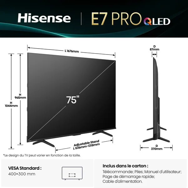 Hisense 75E7Q Pro 2025 - TV QLED 189cm