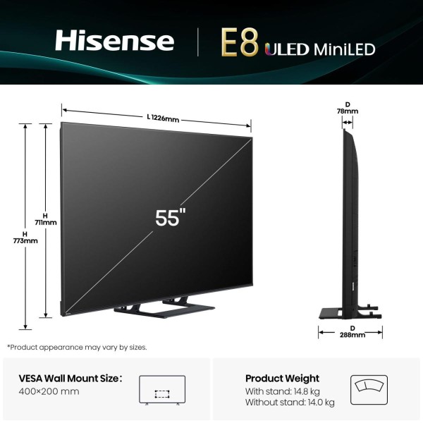 HISENSE 55E8Q 2025 - TV Mini LED 139cm