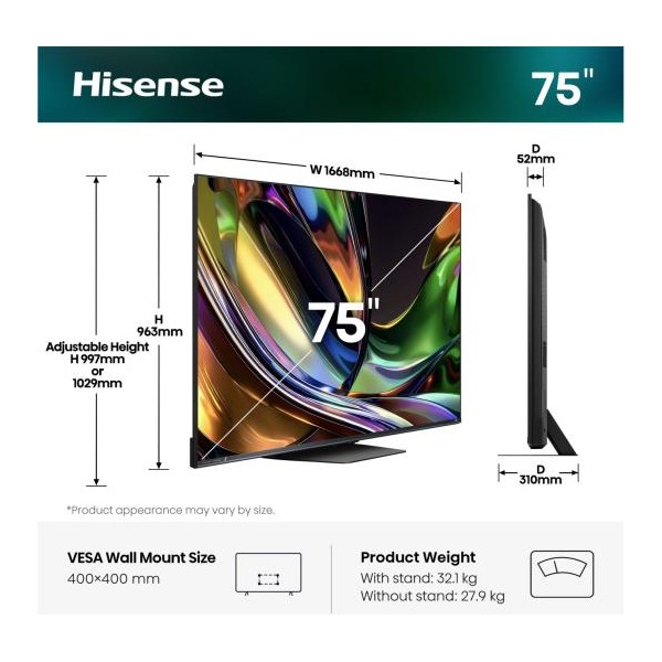 HISENSE 75UR8S 2026 - TV RGB MINILED 4K 189cm