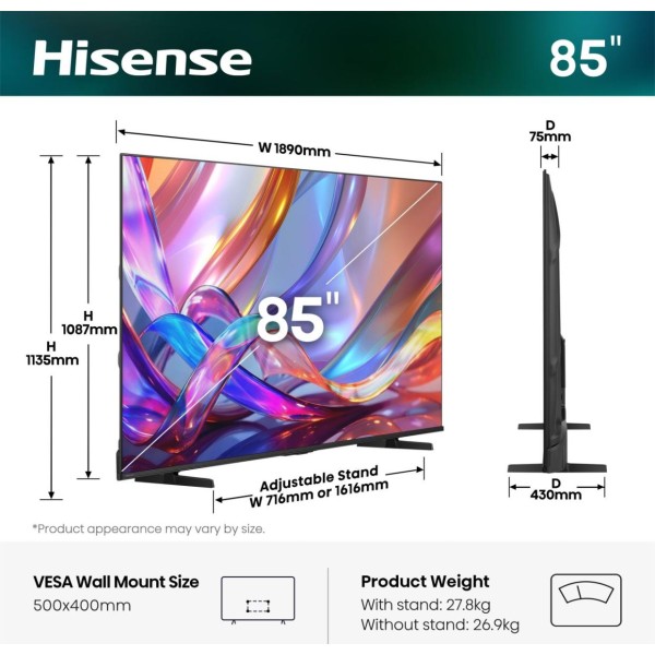 HISENSE 85E7S -TV QLED 4K 2026