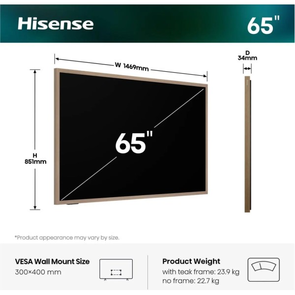 HISENSE Canvas 65S7S 2026 - TV QLED 4K UHD 165cm