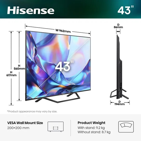 HISENSE 43A7S 2026 - TV QLED 4K UHD 108cm