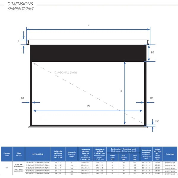 Lumene Show Place Extra Bright LT 400C (180") - Écran de projection électrique