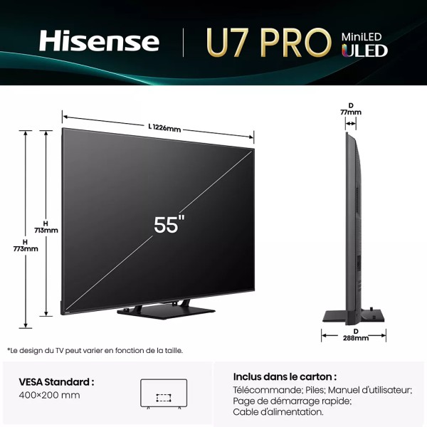 HISENSE 55U7Q PRO 2025 - TV Mini Led 139cm