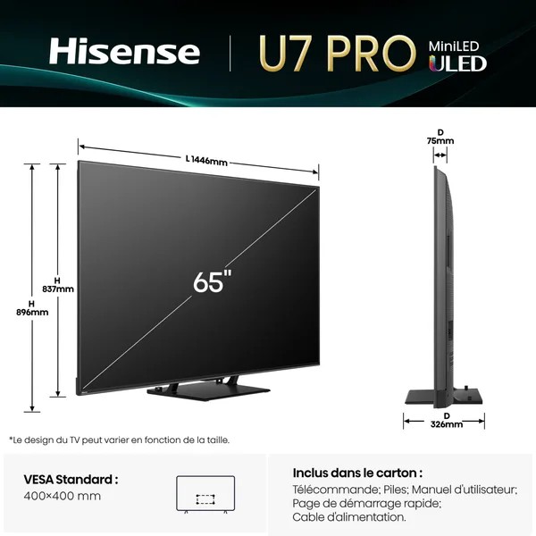 HISENSE 65U7Q PRO 2025 - TV Mini Led 164cm