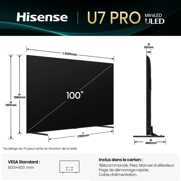 HISENSE 100U7Q PRO 2025 - TV Mini Led 253cm