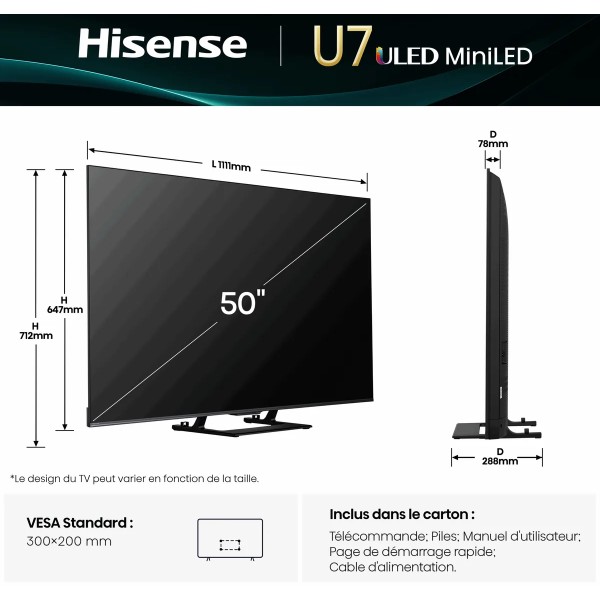 HISENSE 50U7Q  2025 - TV Mini Led 126cm