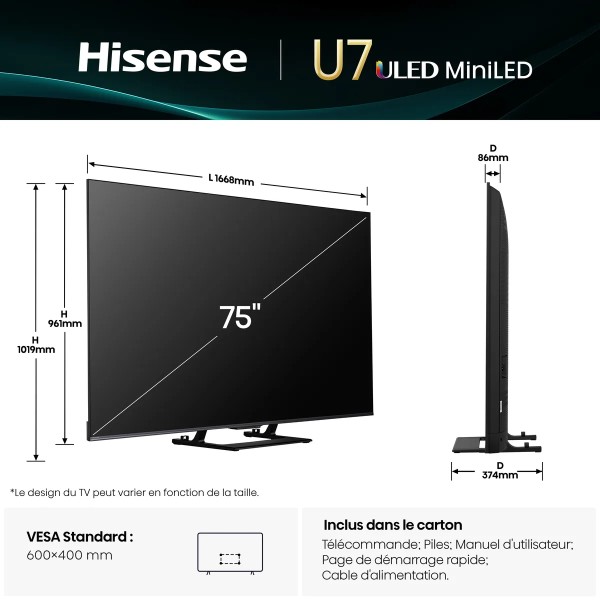 HISENSE 75U7Q  2025 - TV Mini Led 189cm