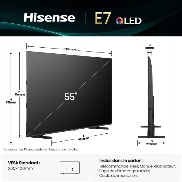 HISENSE 55E7Q 2025 - TV QLED 139cm