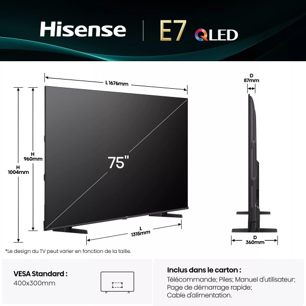 HISENSE 75E7Q 2025 - TV QLED 189cm