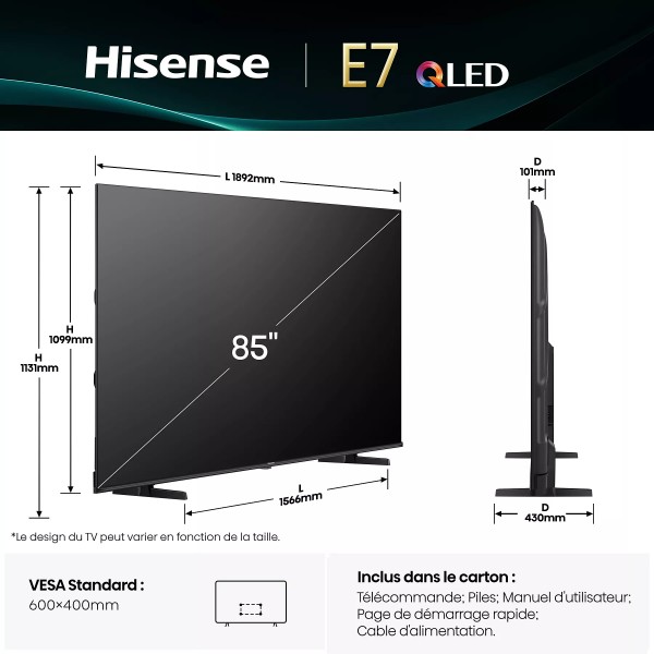 HISENSE 85E7Q 2025 - TV QLED 215cm