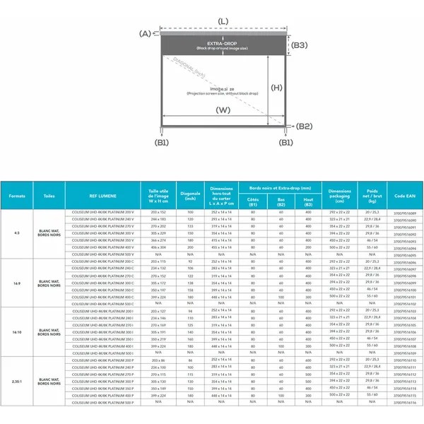 Lumene Coliseum UHD 4K/8K Platinum 270C (16:9) - Écran de projection électrique