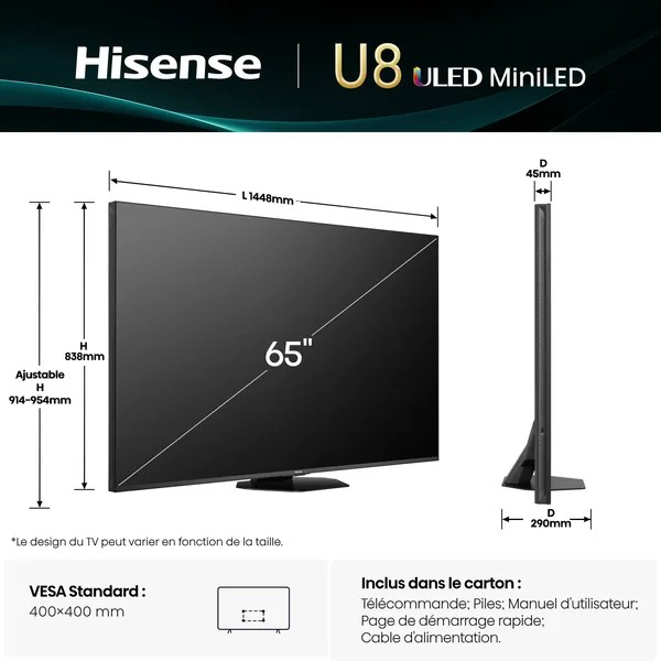 HISENSE 65U8Q 2025 - TV Mini Led 165cm