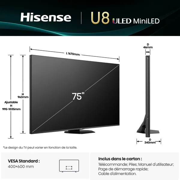 HISENSE 75U8Q 2025 - TV Mini Led 189cm
