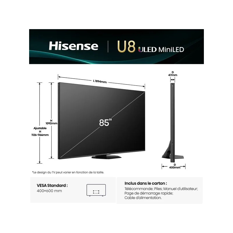 HISENSE 85U8Q 2025 - TV Mini Led 215cm