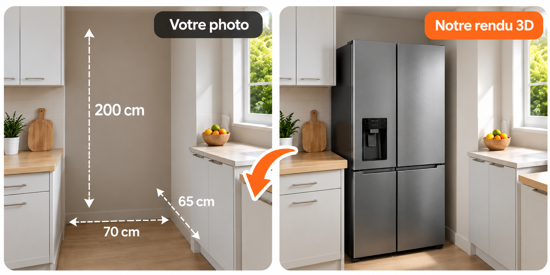 Visualisation avant après d'un appareil électroménager dans une cuisine