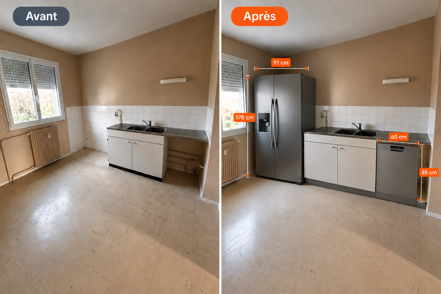 Comparatif cuisine avant après annoté
