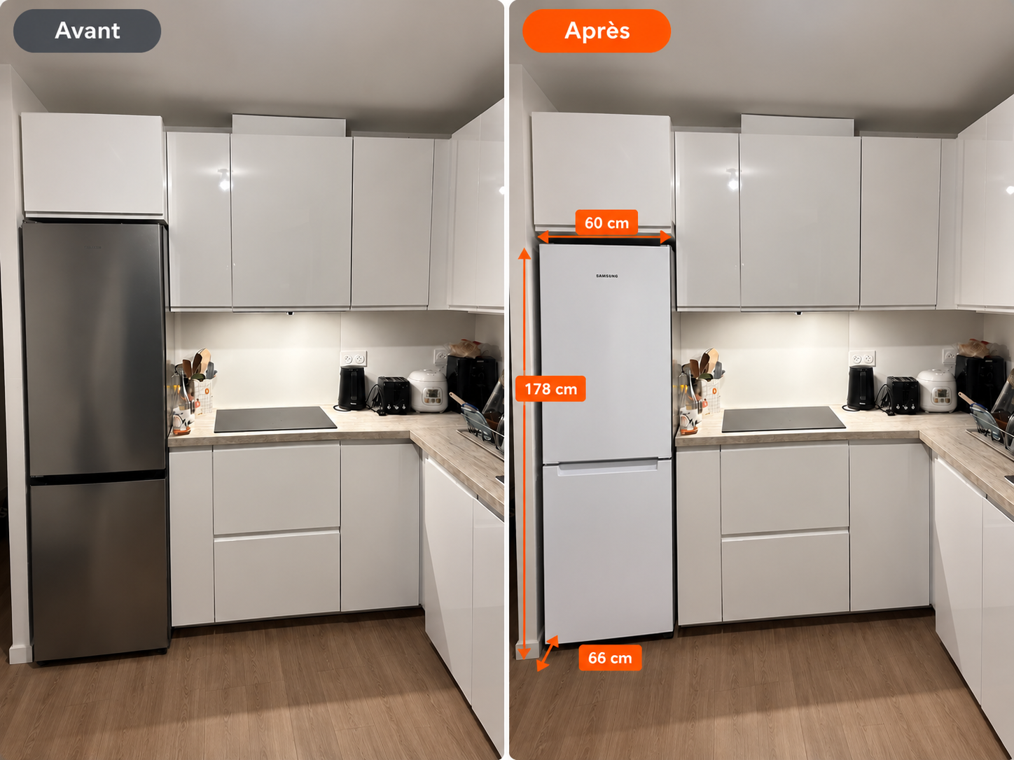Cuisine moderne avant et après visualisation électroménager